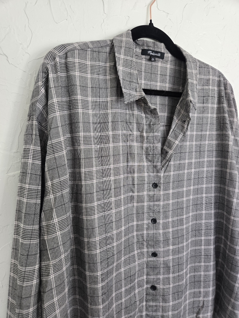 Madewell Plaid Gray Black Loose Button Up Top, XL - Picture 4 of 12